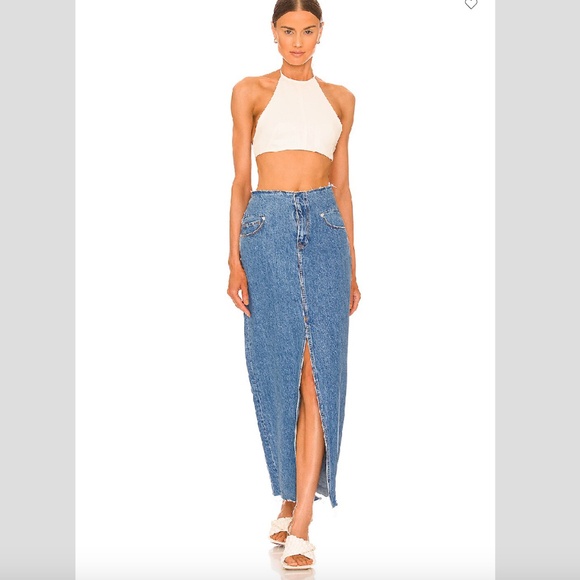 FRAME Cut Off Waist Denim Maxi Skirt - Picture 1 of 4